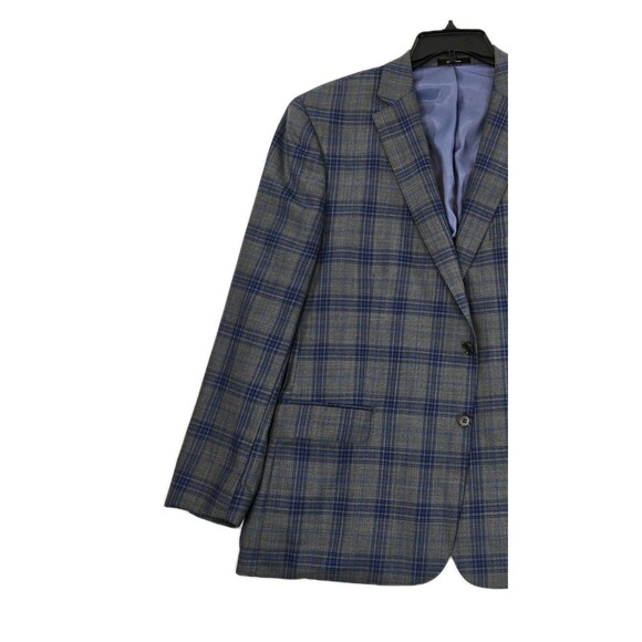 Enzo Tovare Blazer Mens 46R Gray Blue Windowpane Plaid 2 Button Sport Coat Wool - Picture 4 of 16